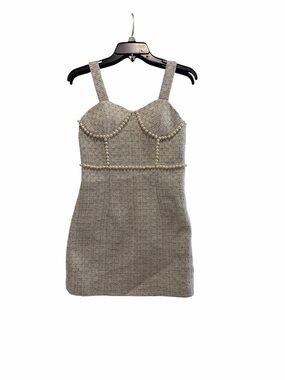 Rophex size S Pearl-Embellished Gray Tweed Mini Dress